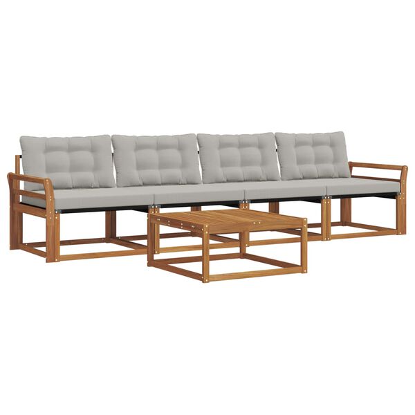 vidaXL Venkovn&iacute; pohovkov&aacute; souprava 5 pcs Př&iacute;rodn&iacute; a světle &scaron;ed&aacute;