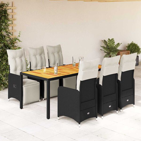 vidaXL 7d&iacute;ln&yacute; zahradn&iacute; bistro set s podu&scaron;kami čern&yacute; polyratan