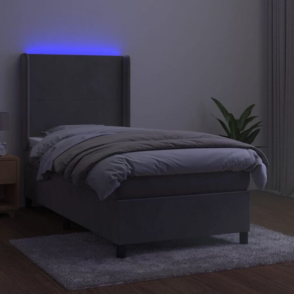 vidaXL Box spring postel s matrac&iacute; a LED světle &scaron;ed&aacute; 80 x 200 cm samet
