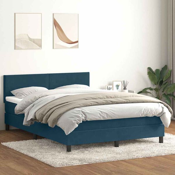 vidaXL Box spring postel s matrac&iacute; tmavě modr&aacute; 140x210 cm samet