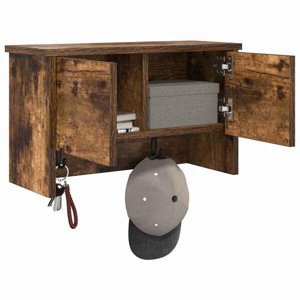 vidaXL N&aacute;stěnn&yacute; vě&scaron;&aacute;k na kab&aacute;ty s polic&iacute; Kouřov&yacute; dub 50 x 20 x 30 cm