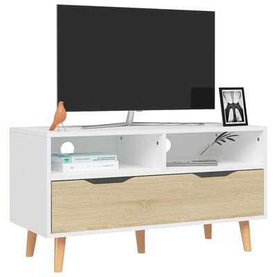 vidaXL TV skříňka bílá a dub sonoma 90 x 40 x 48,5 cm kompozitní dřevo