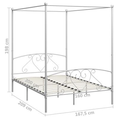 vidaXL Rám postele s nebesy bílý kovový 160 x 200 cm