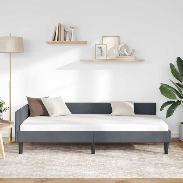 vidaXL Rohový rám postele s čelo Tmavě šedá 90 cm x 200 cm samet