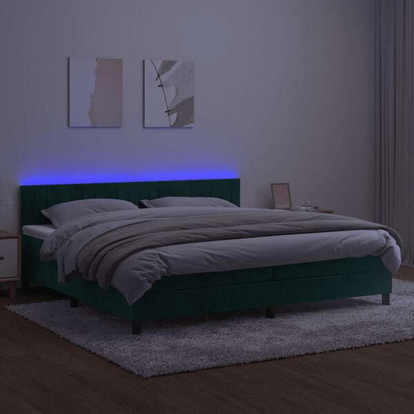 vidaXL Box spring postel s matrac&iacute; a LED tmavě zelen&aacute; 200x200 cm samet