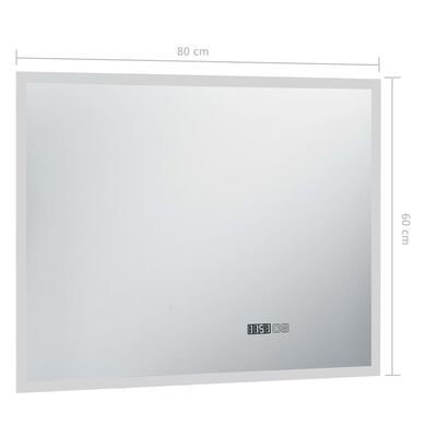 vidaXL Koupelnové LED zrcadlo dotykový senzor zobrazení času 80x60 cm