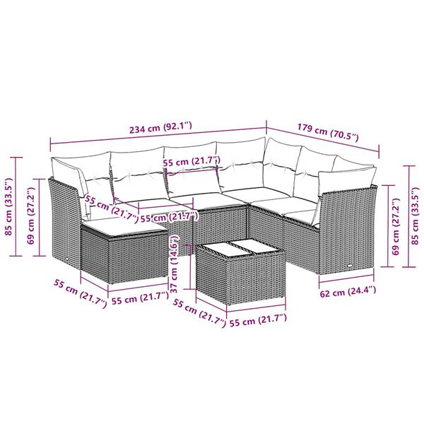 vidaXL 8d&iacute;ln&aacute; zahradn&iacute; sedac&iacute; souprava a podu&scaron;ky světle &scaron;ed&aacute; polyratan