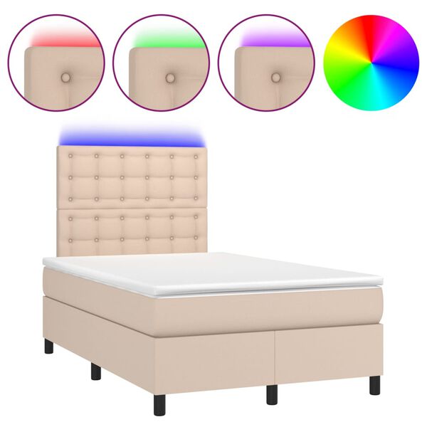 vidaXL Box spring postel matrace a LED cappuccino 120x200cm uměl&aacute; kůže