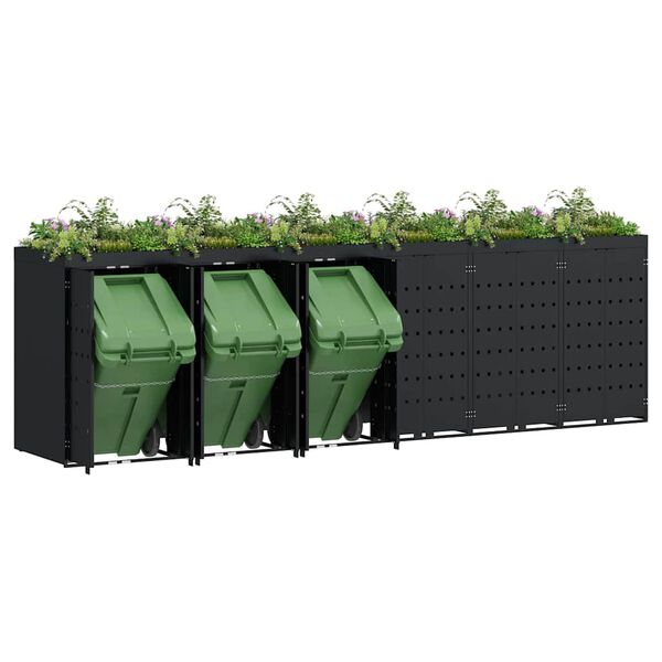 vidaXL &Uacute;ložn&yacute; box na 6 popelnic Čern&aacute; 408 x 77,5 x 121,5 cm