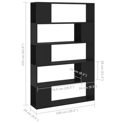 vidaXL Knihovna / dělicí stěna černá 100 x 24 x 155 cm dřevotříska