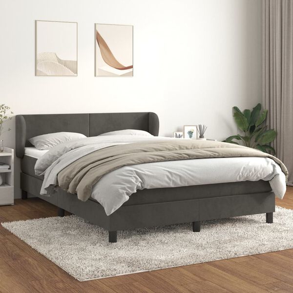 vidaXL Box spring postel s matrac&iacute; tmavě &scaron;ed&yacute; 140 x 190 cm samet