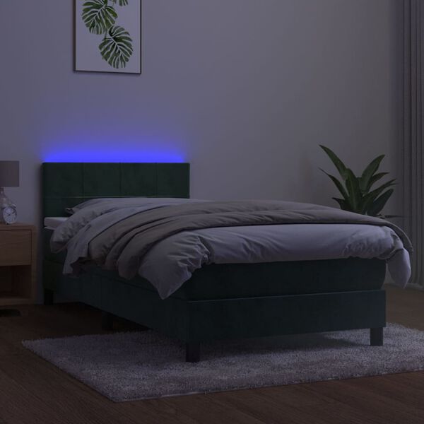 vidaXL Box spring postel s matrac&iacute; a LED tmavě zelen&aacute; 90x200 cm samet