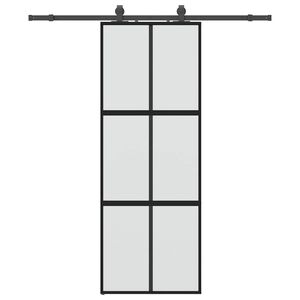 vidaXL Posuvn&eacute; dveře se sadou kov&aacute;n&iacute; čern&eacute; 76x205 cm Tvrzen&eacute; sklo