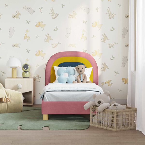 vidaXL R&aacute;m postele pro batole s čelem s čelo Růžov&aacute; 70 x 140 cm samet