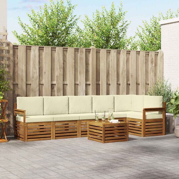 vidaXL Rohov&aacute; sofa sada s pol&scaron;t&aacute;řem 7 pcs Přirozen&aacute; a Kr&eacute;mov&aacute;