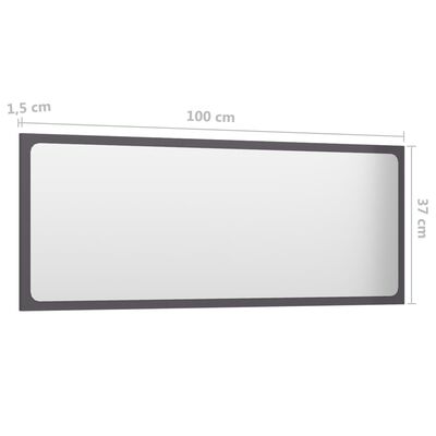 vidaXL Koupelnové zrcadlo šedé vysoký lesk 100x1,5x37 cm dřevotříska