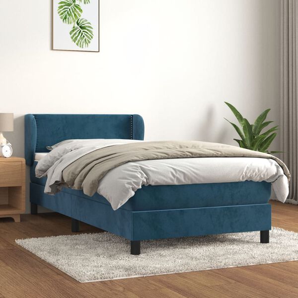vidaXL Box spring postel s matrac&iacute; tmavě modr&aacute; 100x200 cm samet