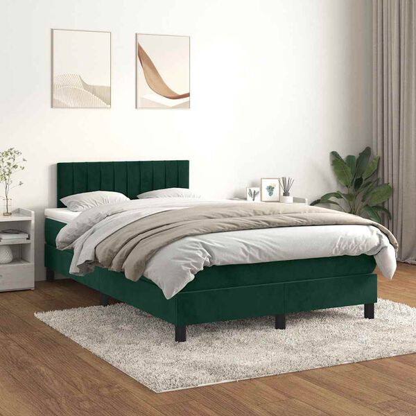 vidaXL Box spring postel s matrac&iacute; tmavě zelen&aacute; 120x190 cm samet