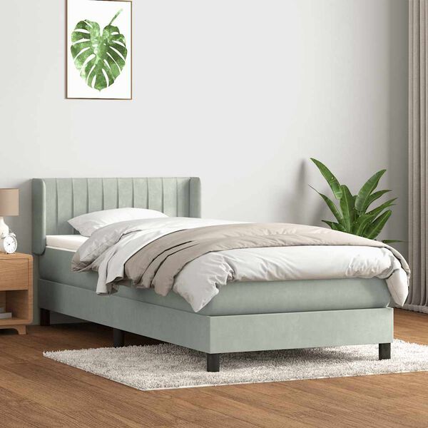 vidaXL Box spring postel s matrac&iacute; světle &scaron;ed&aacute; 90x210 cm samet