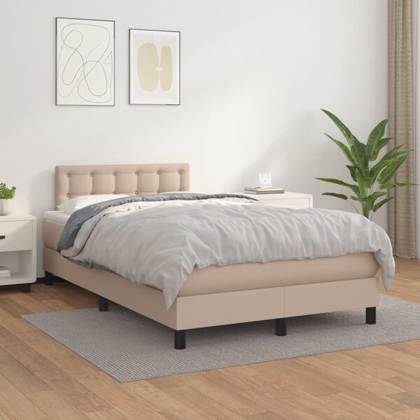 vidaXL Box spring postel s matrac&iacute; cappuccino 120x200 cm uměl&aacute; kůže