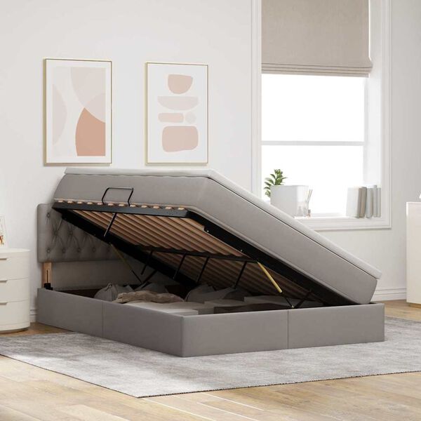 vidaXL Postel s &uacute;ložn&yacute;m prostorem a matrac&iacute; s čelo Taupe 140 x 200 cm