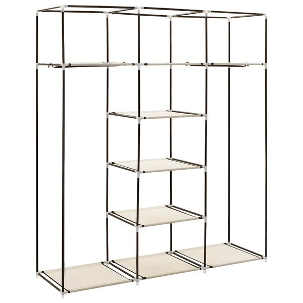 vidaXL &Scaron;atn&iacute; skř&iacute;ň s přihr&aacute;dkami a tyčemi kr&eacute;mov&aacute; 150x45x175 cm textil