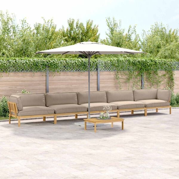 vidaXL Set pohovek s pol&scaron;t&aacute;řem 6 pcs Taupe Masivn&iacute; ak&aacute;tov&eacute; dřevo