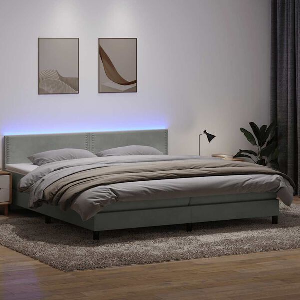 vidaXL Box spring postel s matrac&iacute; a LED světle &scaron;ed&aacute; 180x210 cm samet