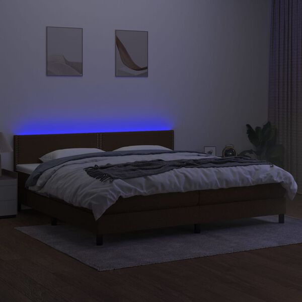vidaXL Box spring postel s matrac&iacute; a LED tmavě hněd&aacute; 200x200 cm textil