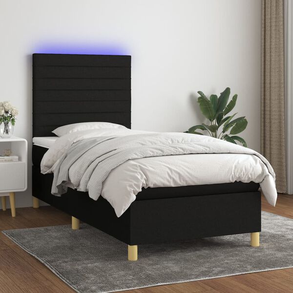 vidaXL Box spring postel s matrac&iacute; a LED čern&aacute; 90x200 cm textil