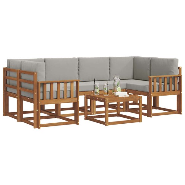 vidaXL Venkovn&iacute; pohovkov&aacute; souprava 7 pcs Př&iacute;rodn&iacute; a světle &scaron;ed&aacute;