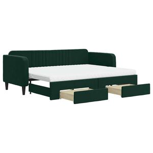vidaXL V&aacute;lenda s přist&yacute;lkou a z&aacute;suvkami tmavě zelen&aacute; 80 x 200 cm samet