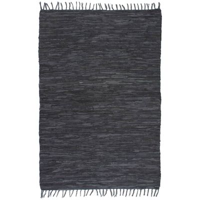 vidaXL Ručně tkaný koberec Chindi kůže 120 x 170 cm šedý