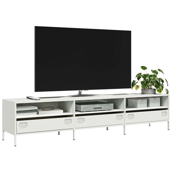 vidaXL TV skř&iacute;ňka b&iacute;l&aacute; 202 x 39 x 43,5 cm ocel v&aacute;lcovan&aacute; za studena
