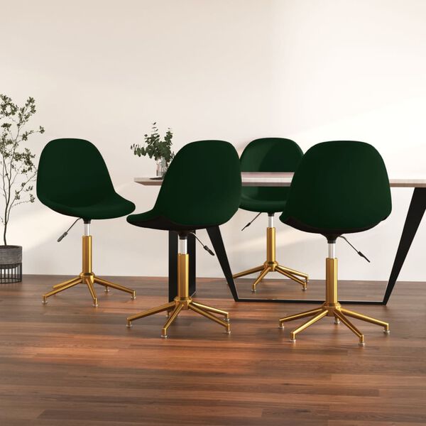 vidaXL Otočn&eacute; j&iacute;deln&iacute; židle 4 ks tmavě zelen&eacute; samet