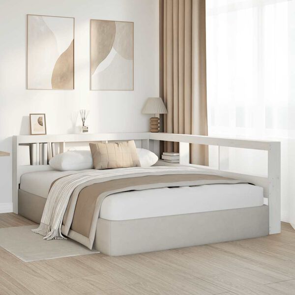 vidaXL Reg&aacute;lov&aacute; knihovna ve tvaru L b&iacute;l&eacute; 140 cm masivn&iacute; borov&eacute; dřevo