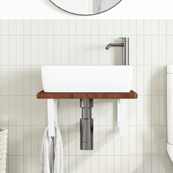 vidaXL Deska pod umyvadlo n&aacute;stěnn&aacute; ocel a masivn&iacute; dubov&eacute; dřevo