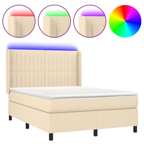 vidaXL Box spring postel s matrac&iacute; a LED kr&eacute;mov&aacute; 140x190 cm textil
