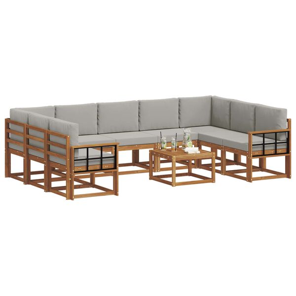 vidaXL Venkovn&iacute; pohovkov&aacute; souprava 10 pcs Př&iacute;rodn&iacute; a světle &scaron;ed&aacute;