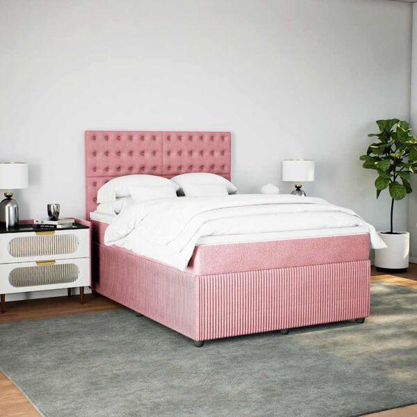 vidaXL Box spring postel s matrac&iacute; růžov&aacute; 160x200 cm samet