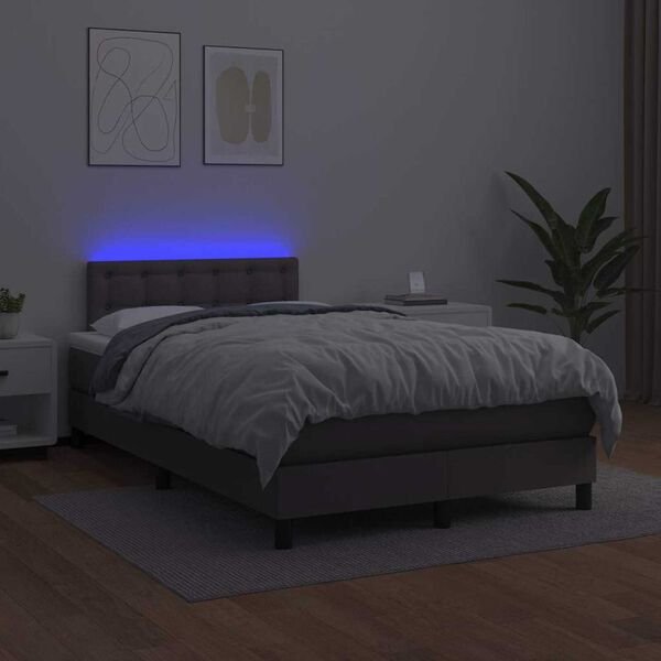 vidaXL Box spring postel s matrac&iacute; a LED &scaron;ed&aacute; 120 x 190 cm uměl&aacute; kůže