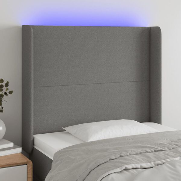 vidaXL Čelo postele s LED černé 103 x 16 x 118/128 cm textil
