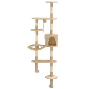 vidaXL N&aacute;stěnn&eacute; &scaron;krabadlo pro kočky se sisalov&yacute;mi sloupky 194cm b&eacute;žov&eacute;