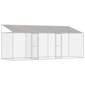 vidaXL Ps&iacute; klec s střechou Stř&iacute;brn&aacute; 600 x 200 x 256 cm Ocel a PE