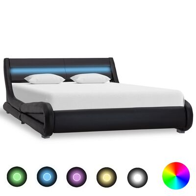 vidaXL Rám postele s LED světlem černý umělá kůže 140 x 200 cm