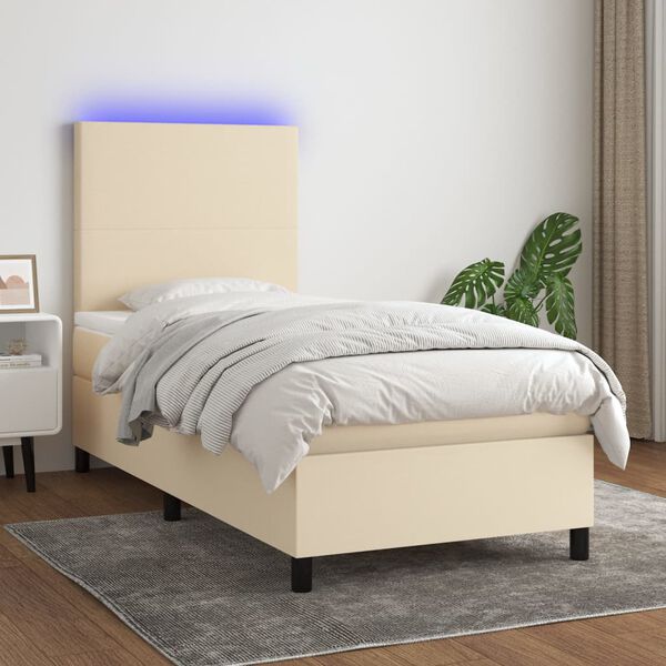 vidaXL Box spring postel s matrac&iacute; a LED kr&eacute;mov&aacute; 90x200 cm textil