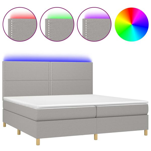 vidaXL Box spring postel s matrac&iacute; a LED světle &scaron;ed&aacute; 200x200 cm textil