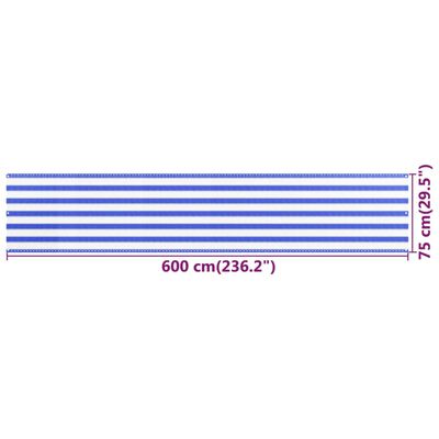 vidaXL Balkonová zástěna modrobílá 75 x 600 cm HDPE