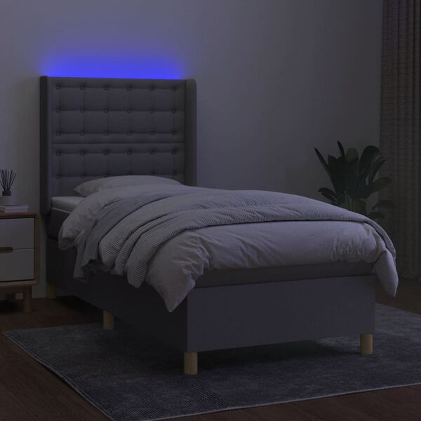 vidaXL Box spring postel s matrac&iacute; a LED světle &scaron;ed&aacute; 90x200 cm textil