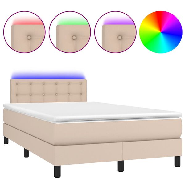 vidaXL Box spring postel matrace a LED cappuccino 120x190cm uměl&aacute; kůže